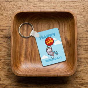 Cute Opossum Happy Birthday! Add The Age Balloon Keychain