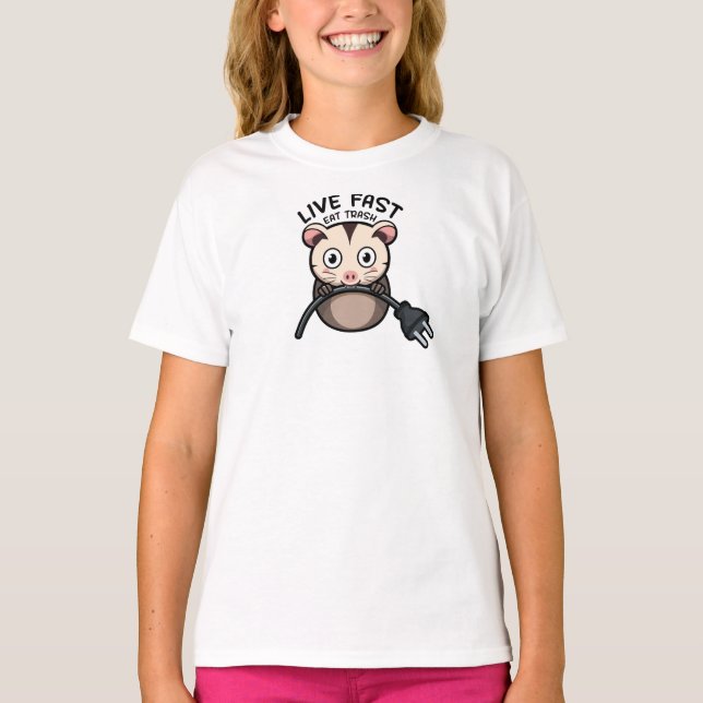 Cute Opossum Live Fast Eat Trash T-Shirt (Front)