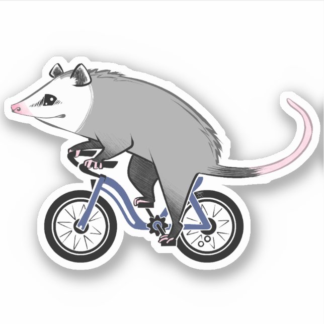 Cute Opossum On A Bicycle Sticker (Front)