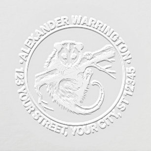 Cute Opossum on Branch #2 Name Return Address Embosser