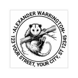 Cute Opossum on Branch #2 Name Return Address Self-inking Stamp