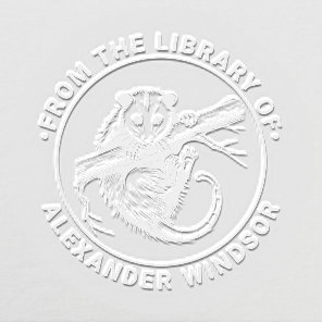 Cute Opossum on Branch #2 Round Library Book Name Embosser