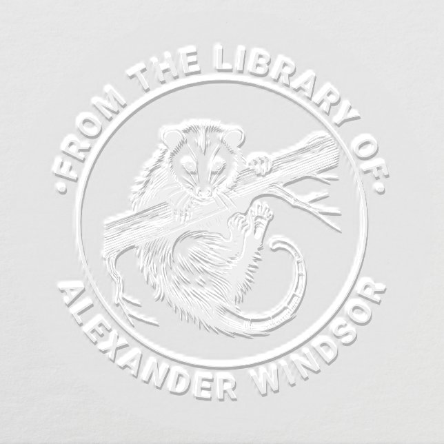 Cute Opossum on Branch #2 Round Library Book Name Embosser (Design)