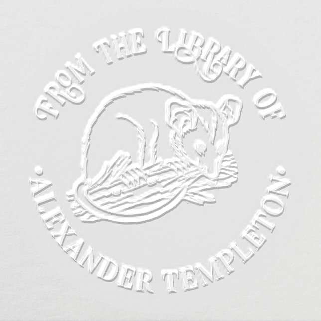 Cute Opossum on Branch Round Library Book Name Embosser (Design)
