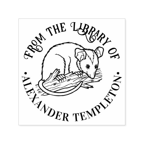 Cute Opossum on Branch Round Library Book Name Self_inking Stamp