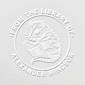 Cute Opossum Reading Book Library Book Name Embosser