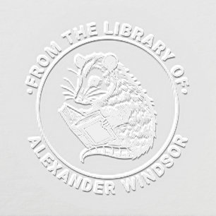 Cute Opossum Reading Book Library Book Name Embosser