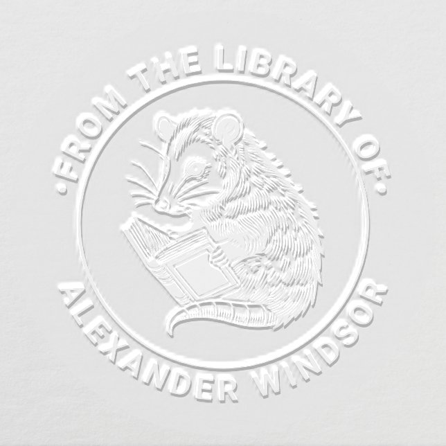 Cute Opossum Reading Book Library Book Name Embosser (Design)