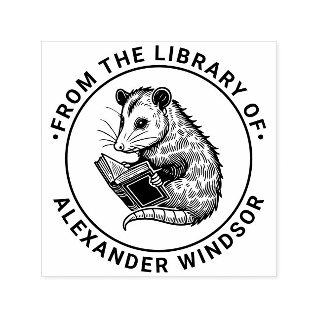 Cute Opossum Reading Book Library Book Name Self-inking Stamp (Design)