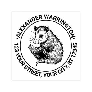 Cute Opossum Reading Book Name Return Address Self-inking Stamp