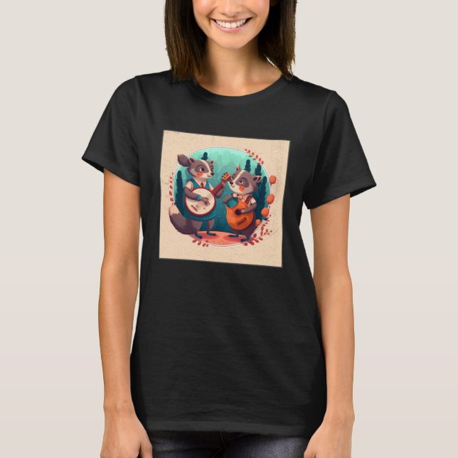 Cute Opposum Racoon Illustration Friends Instrumen T-Shirt (Front)