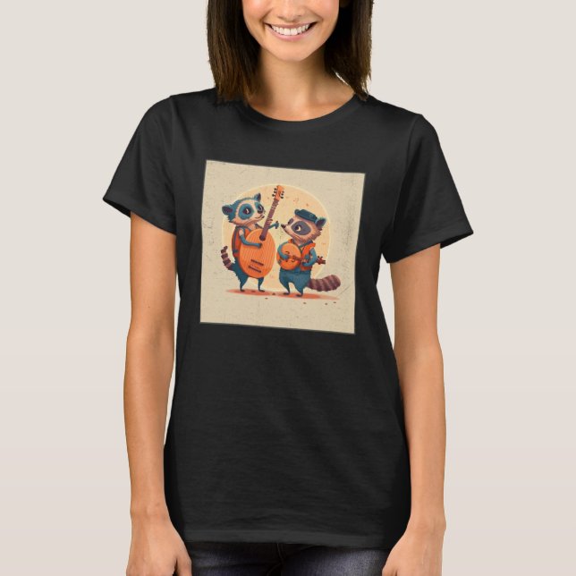 Cute Opposum Racoon Illustration Friends Instrumen T-Shirt (Front)