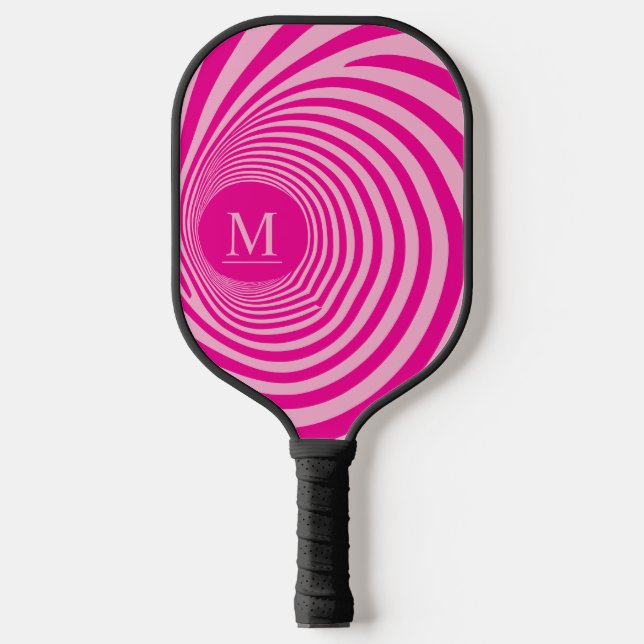 Cute Optical Illusion Vortex Monogram Pink Shades Pickleball Paddle (Front)