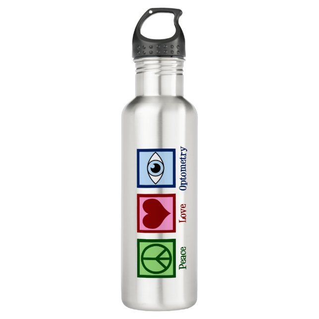 Cute Optometrist Peace Love Optometry Stainless Steel Water Bottle (Front)