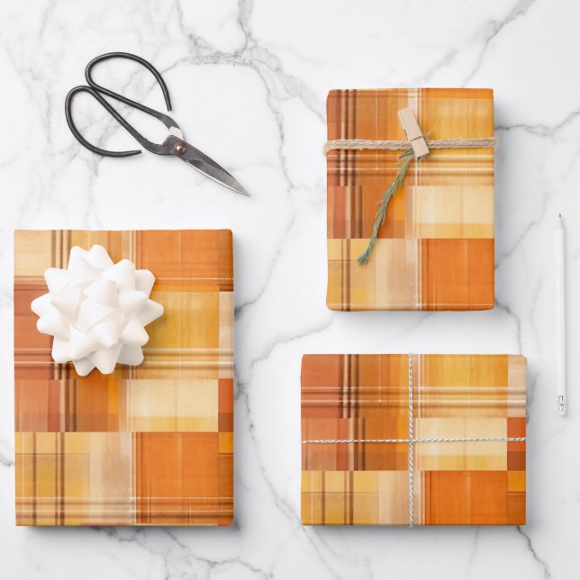 Cute orang plaid tiled pattern  wrapping paper sheets (Front)