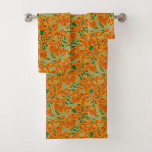 Cute orange abstract seamless flowers bath towel set