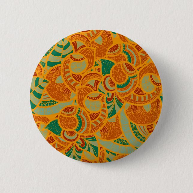 Cute orange abstract seamless flowers button (Front)