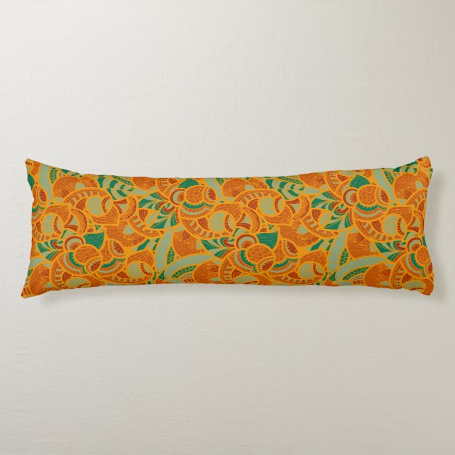 Cute orange abstract seamless flowers ceramic tile body pillow (Front)