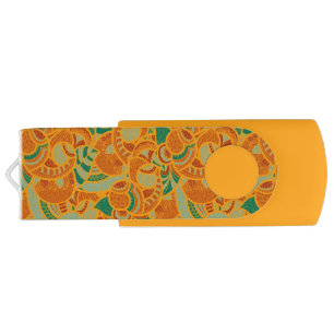 Cute orange abstract seamless flowers ceramic tile flash drive