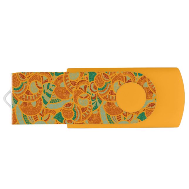 Cute orange abstract seamless flowers ceramic tile flash drive (Back)
