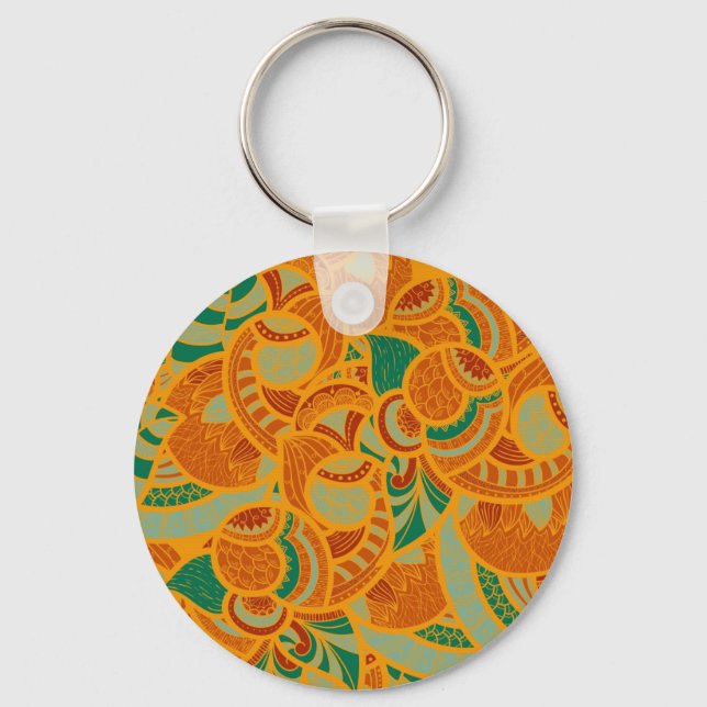 Cute orange abstract seamless flowers ceramic tile keychain (Front)