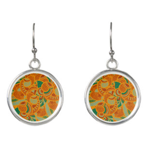 Cute orange abstract seamless flowers earrings
