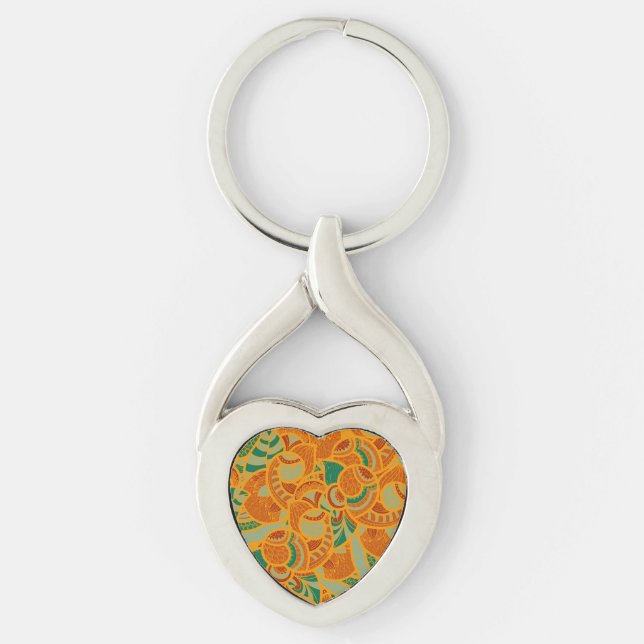 Cute orange abstract seamless flowers keychain (Front)