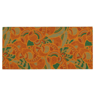 Cute orange abstract seamless flowers wood flash drive
