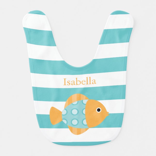 Cute Orange and Aqua Fish Bib (Front)