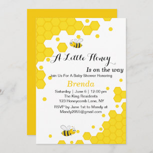 Cute Orange and Black Bees Watercolor Honeycomb Invitation