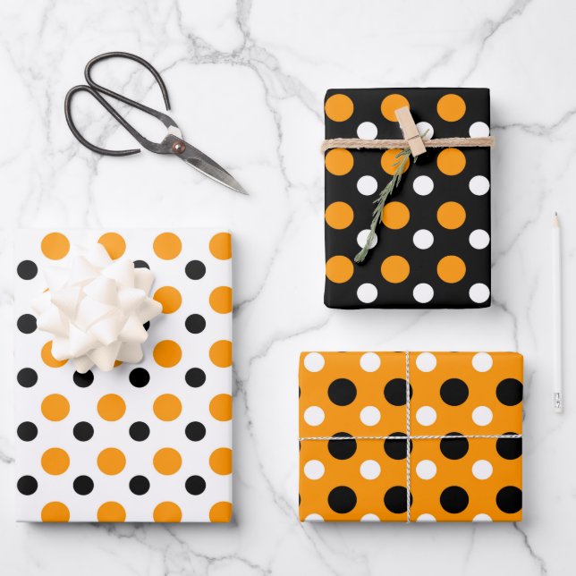 Cute Orange And Black Pattern Wrapping Paper Sheets (Front)