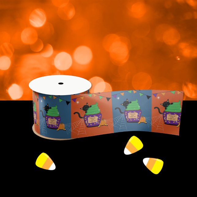 Cute Orange and Blue Black Cat Halloween Ribbon (Cute Orange and Blue Black Cat Halloween Ribbon .)