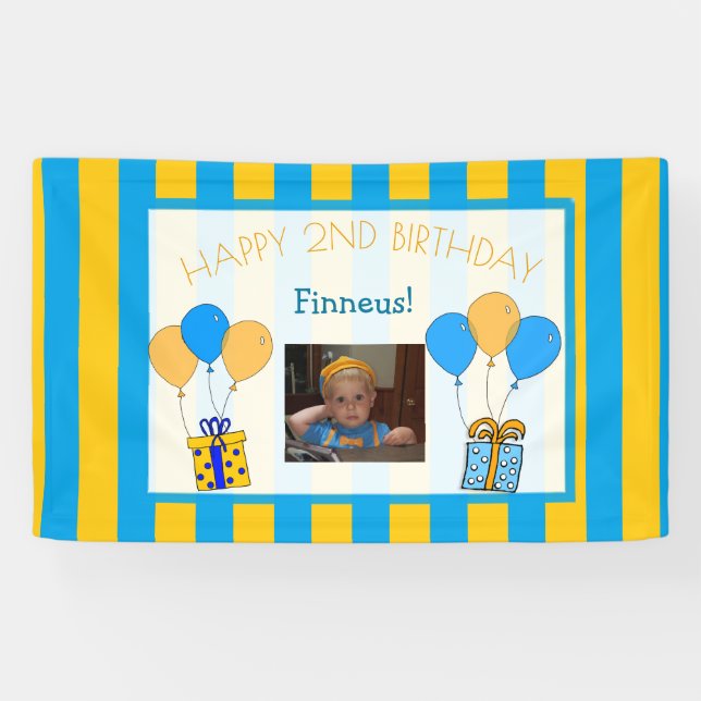 Cute Orange and Blue Happy Birthday Personalized Banner (Horizontal)