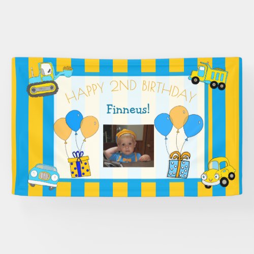 Cute Orange and Blue Happy Birthday Personalized Banner