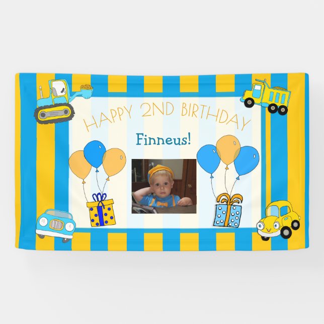 Cute Orange and Blue Happy Birthday Personalized Banner (Horizontal)