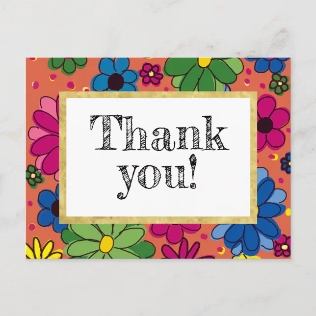 Cute Orange and Bright Floral Birthday Thank You Postcard | Zazzle