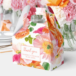 Cute Orange and Bright Pink Floral Bridal Gable Favor Boxes