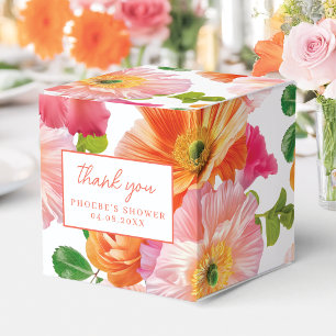 Cute Orange and Bright Pink Floral Bridal Square Favor Boxes