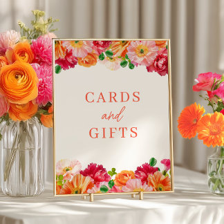 Cute Orange and Bright Pink Floral Cards and Gifts Poster