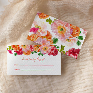 Cute Orange and Bright Pink Floral How Many Kisses Enclosure Card
