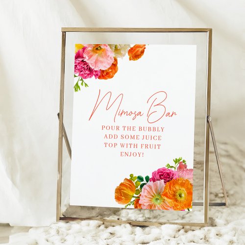Cute Orange and Bright Pink Floral Mimosa Bar Poster