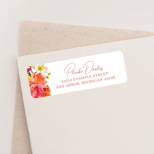 Cute Orange and Bright Pink Floral Return Label