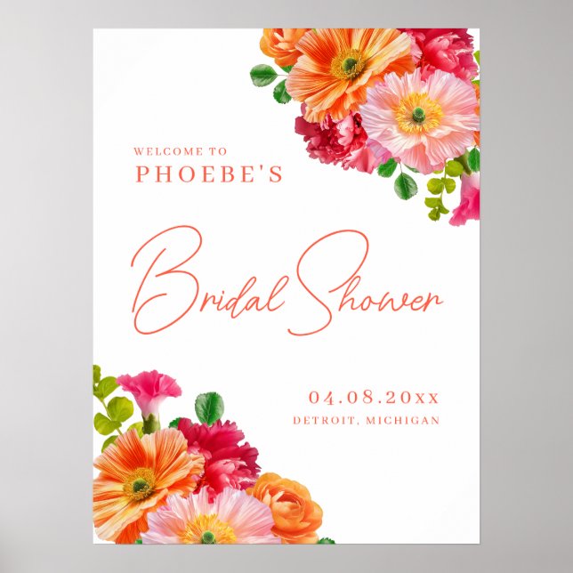 Cute Orange and Bright Pink Floral Welcome Sign (Front)
