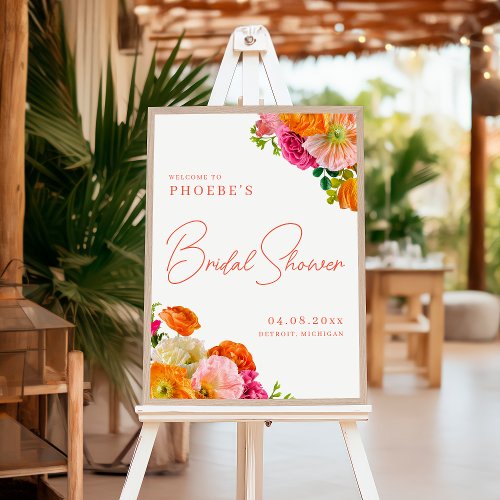 Cute Orange and Bright Pink Floral Welcome Sign
