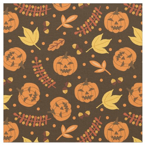 Cute Orange and Brown Fall Pumpkins Patterned Fabric