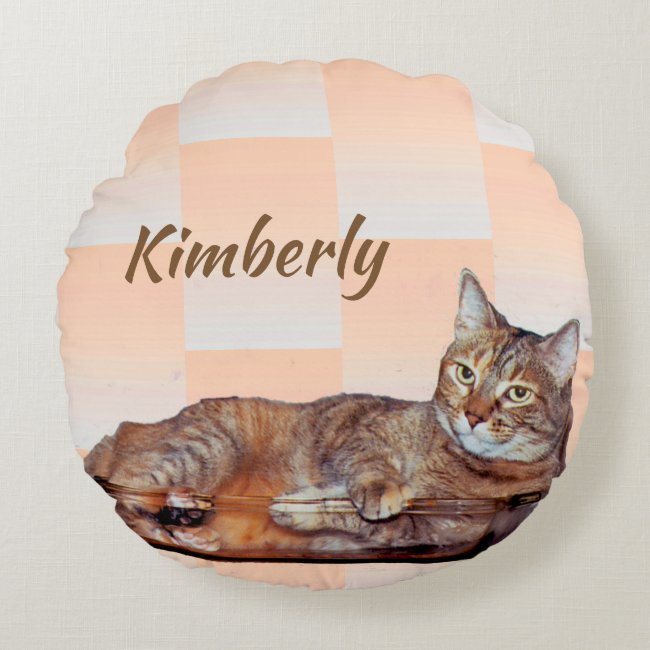 Cute Orange and Brown Tabby Cat Round Pillow