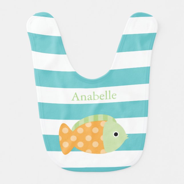 Cute Orange and Green Fish Baby Bib (Front)