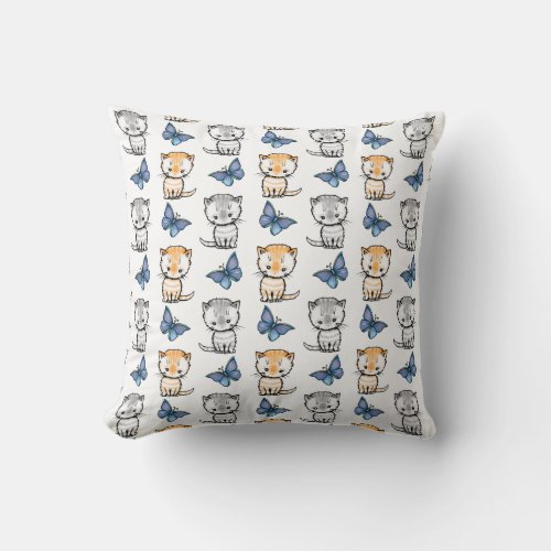 Cute Orange and Grey Kittens with Butterflies Throw Pillow