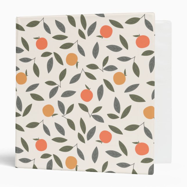 Cute Orange and Leaves Pattern 3 Ring Binder (Front/Inside)