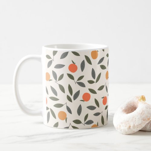 Cute Orange and Leaves Pattern Coffee Mug